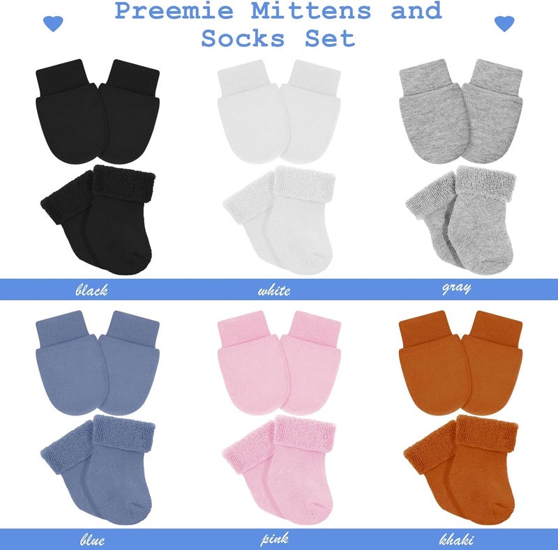Breathffy 6 Pack Preemie Mittens and Socks Set Newborn Baby Mittens and Socks Set No Scratch Preemie Gloves Cotton for Boys Girls - Image 3